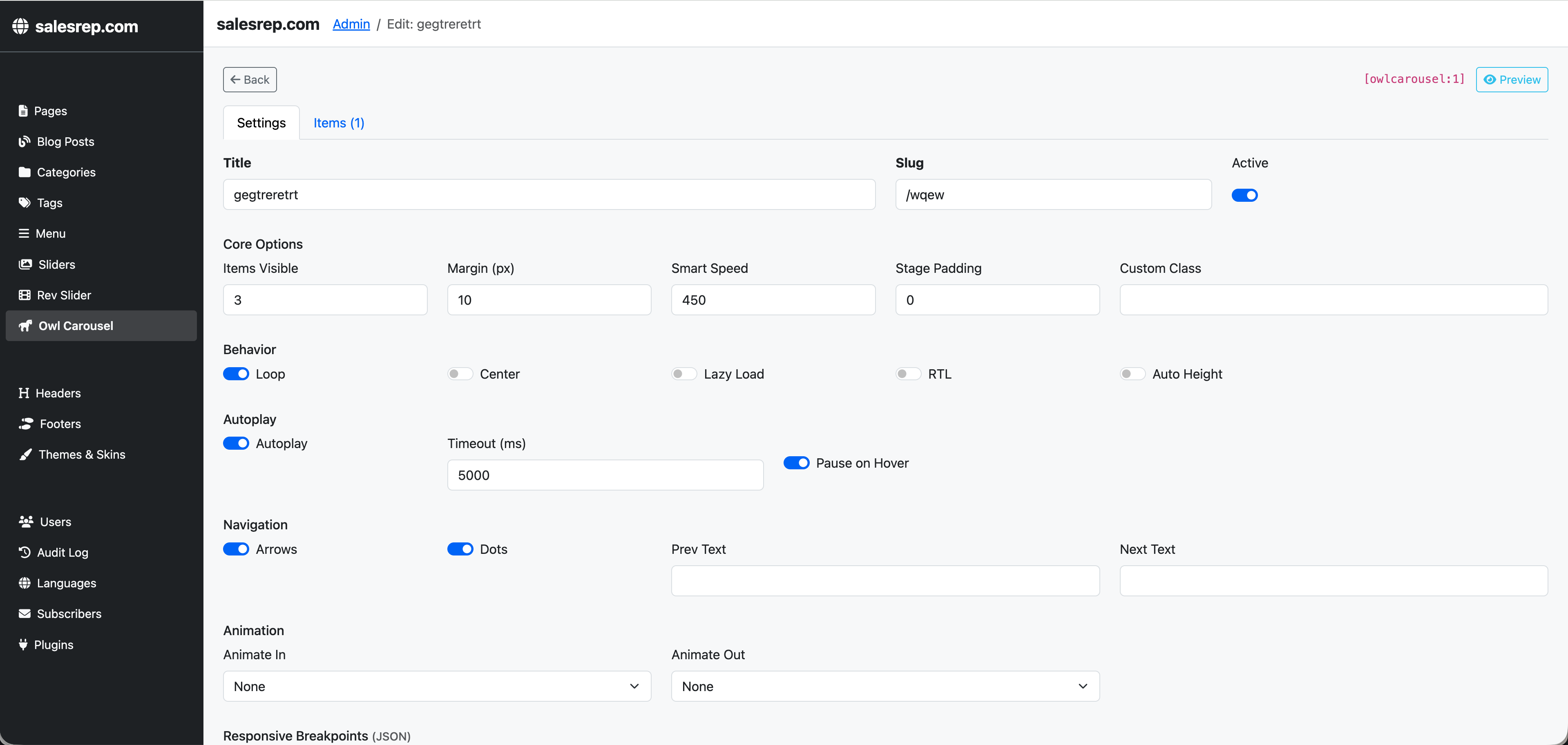 SalesRep CMS Owl Carousel Builder